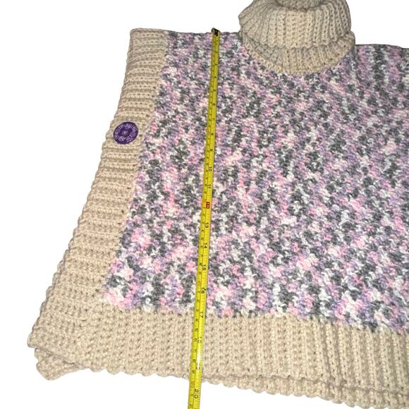 Hand Knit Multicolor Turtleneck Open Sides Poncho Vest Imagine Buttons S/M - Picture 9 of 9